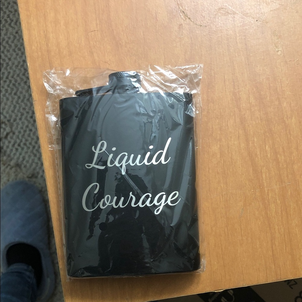 Liquid Courage Black Flask with White Script